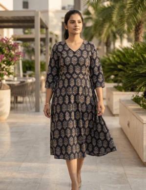 Long Tunic Top Pure Cotton Organic Ajrakh Print Dress